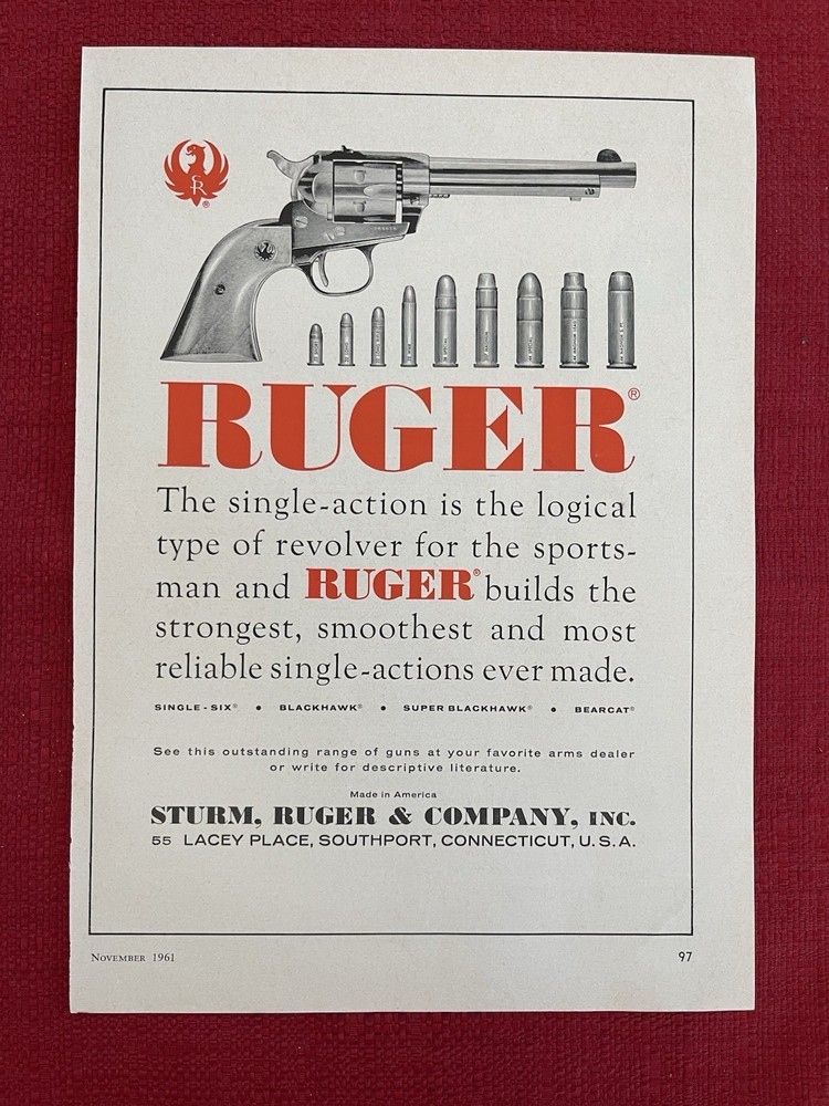 Vintage 1961 Ruger Single Action Revolver Print Ad