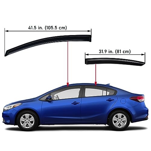 Extra Durable Outside-Mount Auto Vent Window Visor, Fits 2014-2018 Kia Forte