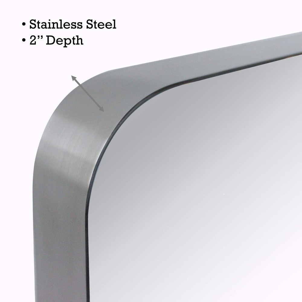 20x30 Brushed Nickel Bathroom Mirror Rounded Rectangle Brushed Silver Vanity ...