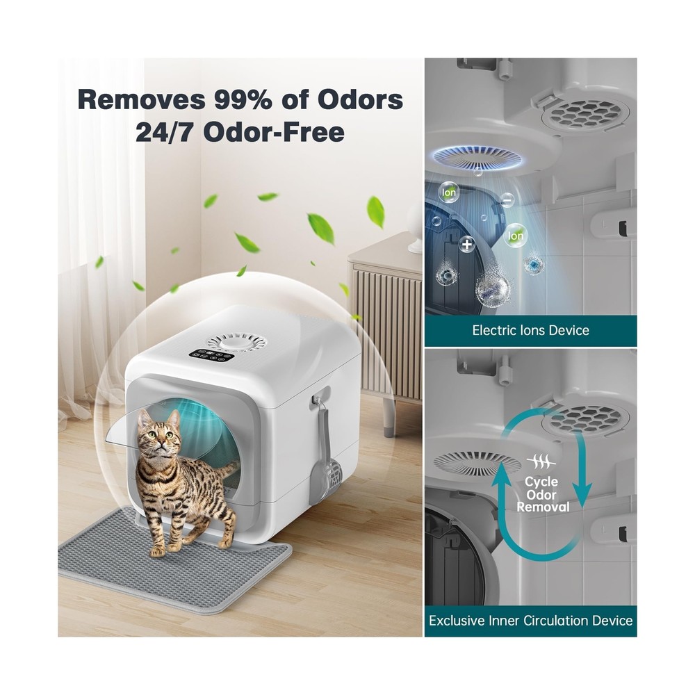 Smart Odor Control Cat Litter Box for Big Cats & Multiple Cats, Eas... Fast Ship
