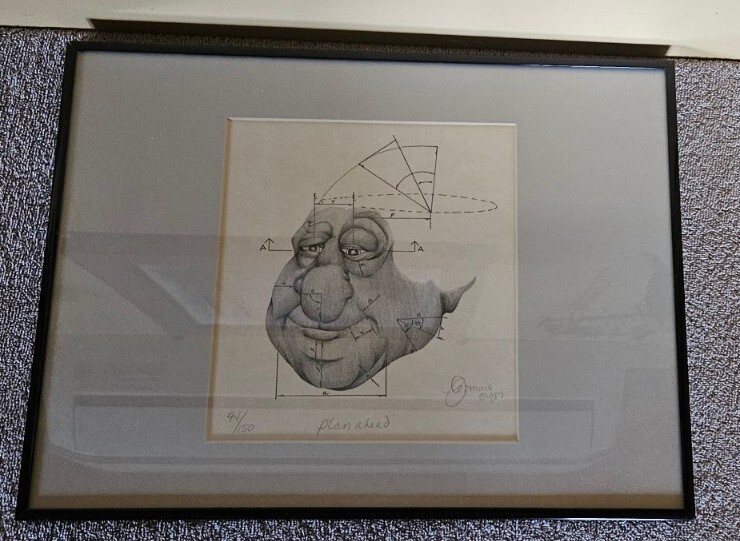 Vtg Pencil Drawing Artwork "Plan Ahead" Unique Whimsical Signed And Numbered