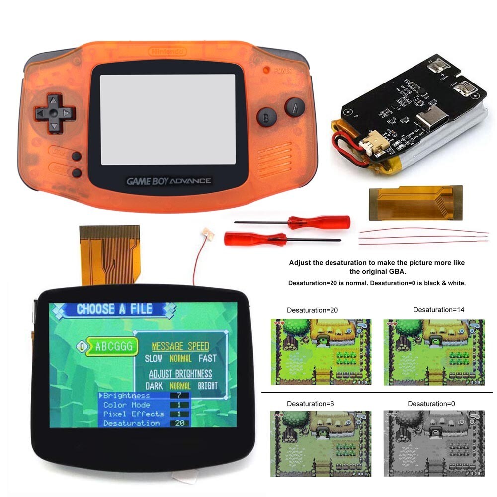V5 Laminated IPS LCD Backlight Kit For GBA W/1800mAh batteries+Shell NO SOLDER