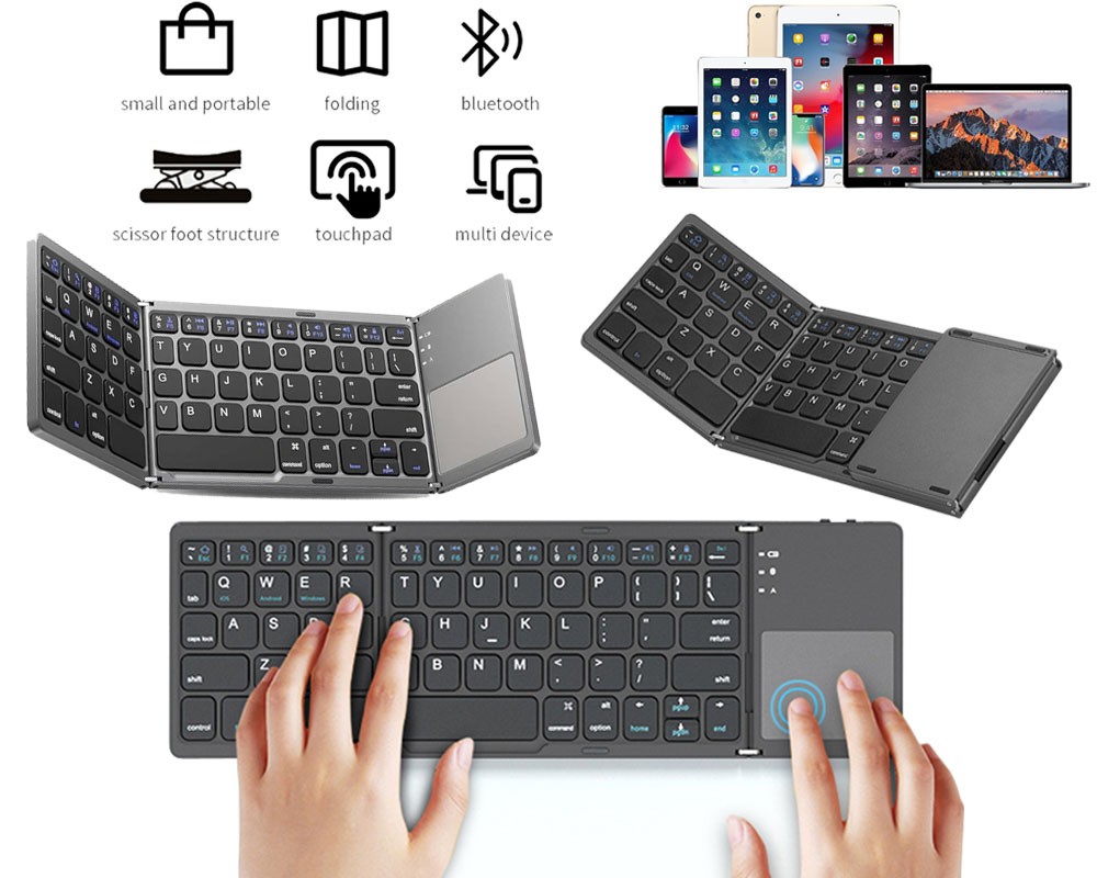 Mini Thin Fold Wireless Bluetooth Keyboard With Touchpad for iOS Android Windows
