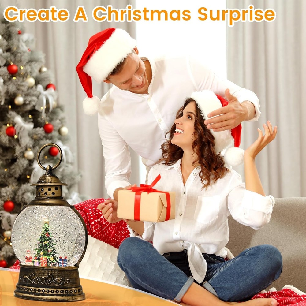 Christmas Tree Snow Globe Lantern, Lighted Musical Christmas Decorations with...