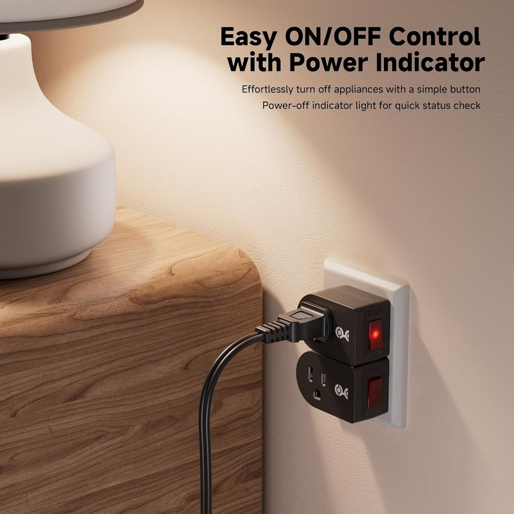 3 Pack Grounded Outlet With ON Off Switch Single Plug In Power Button Black NEW