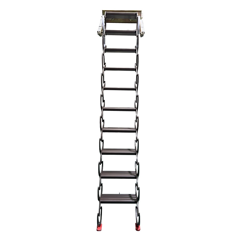 Space-Saving Wall Mounted Retractable Folding Ladder Chocolate for Narrow Spaces