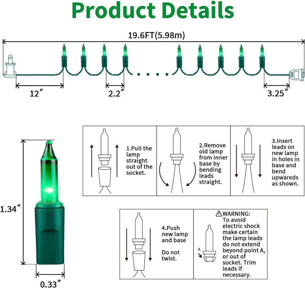 St. Patrick's Day Mini String Lights, Super-Bright Extendable Green Chr