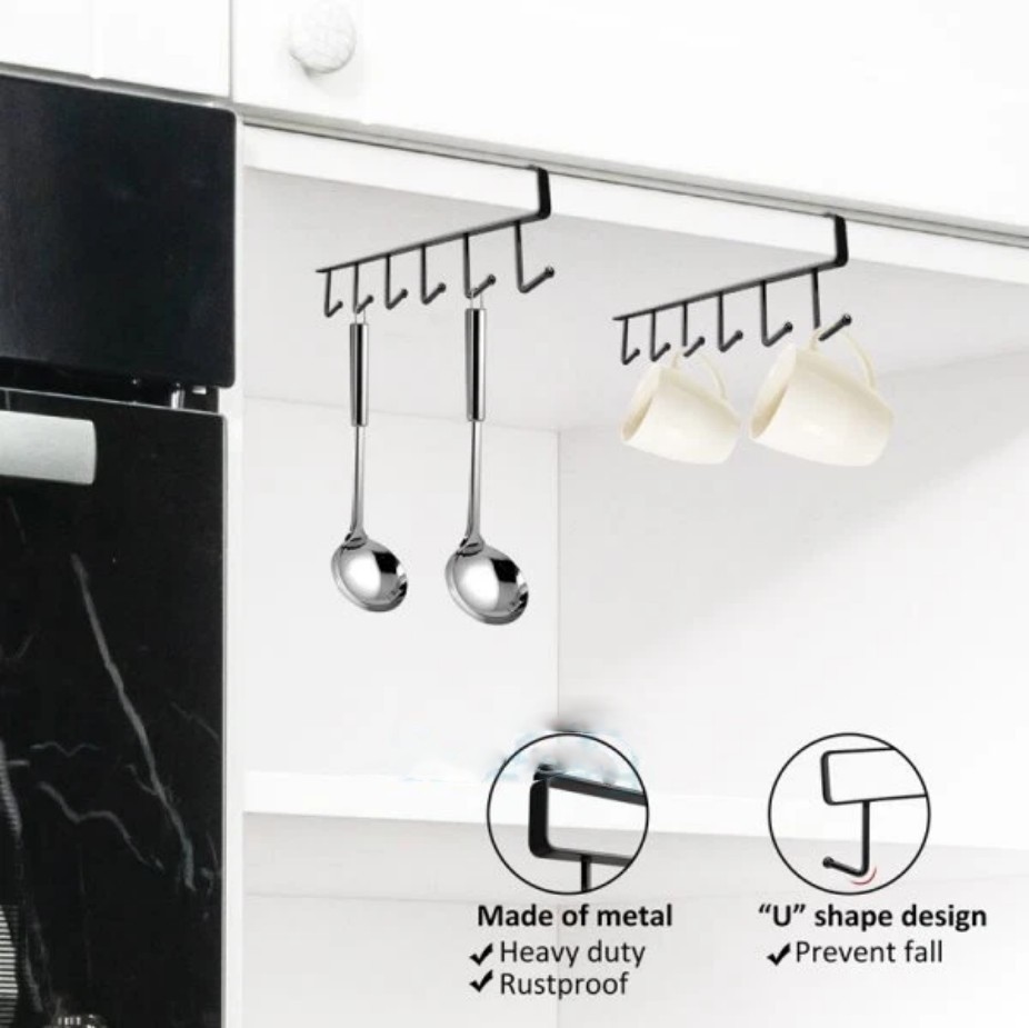 2P Under-Shelf Mug Holder Rack – Kitchen Cabinet Coffee Cup Storage Hooks-%%