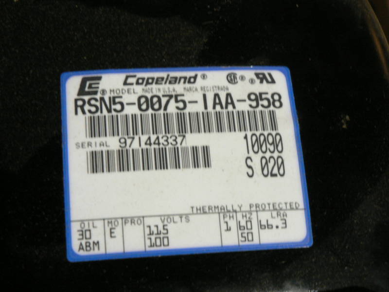 COPELAND COMPRESSOR RSN5-0075-IAA-958