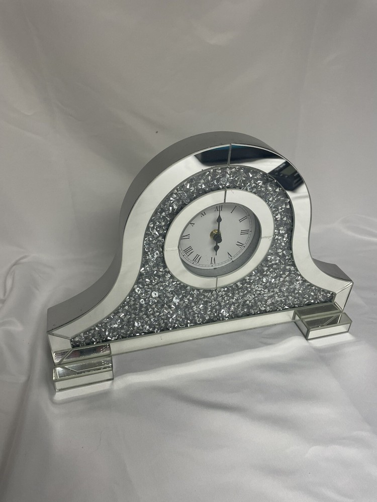 Sparkle 15.7 In. Contemporary Silver Crystal Table Clock Works!!!