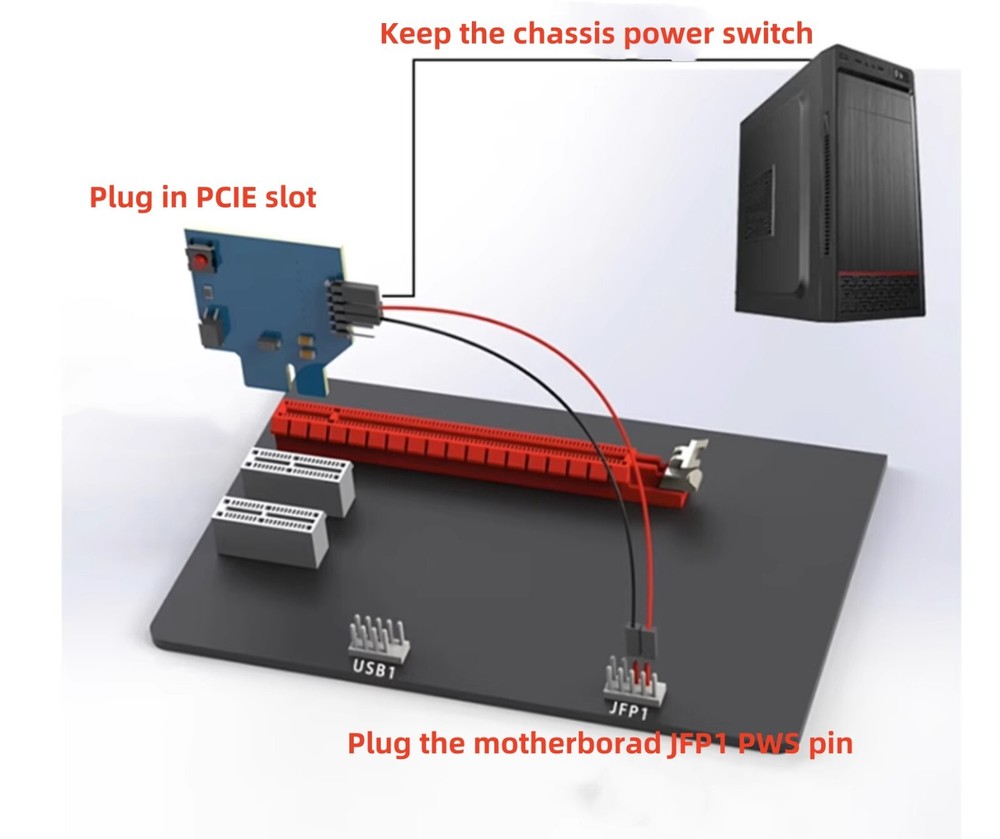 Wireless Power On Button external for PC PCI-E Desktop DIY Computer Case Mod