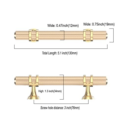 10 Pack 3"(76mm) Gold Cabinet Pulls 3"/76MM Hole Center - Pull Brushed Gold