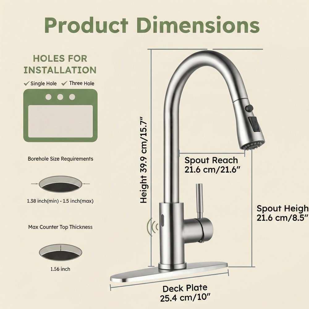 3-Mode Touchless Kitchen Faucet with Pull-Down Sprayer for Bar, RV & Laundry
