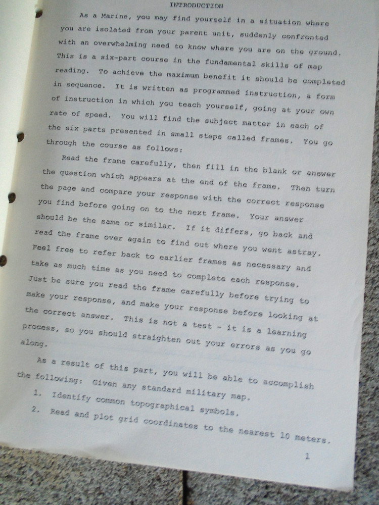USMC Quantico training booklet, Introduction to map reading