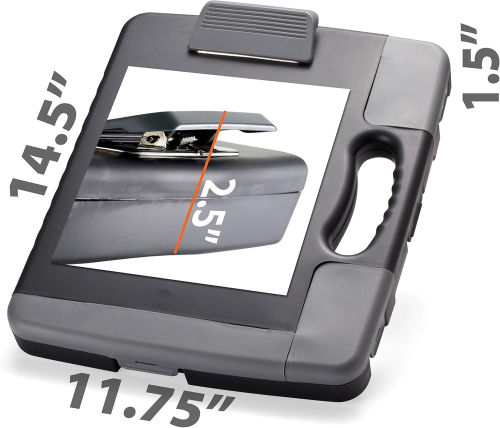 Officemate Portable Clipboard Storage Plastic Case for A4 Sizes, Charcoal (83301