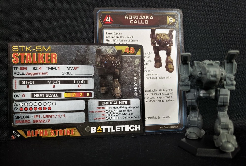 Battletech Stalker Assault Mech + Pilot Cards IS Kickstarter Fire Lance Catalyst