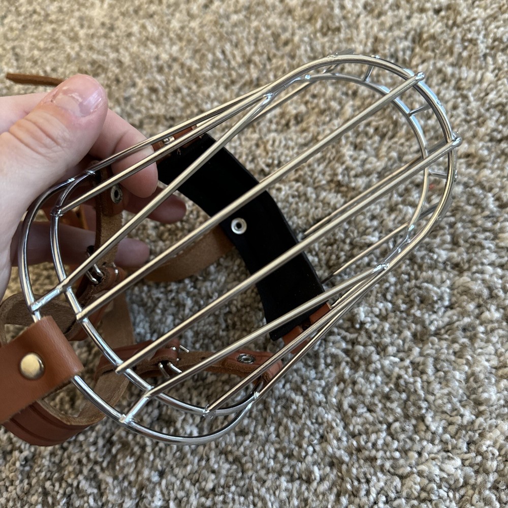 Dog Muzzle PitBull AmStuff Adjustable Metal Wire Basket with Soft Leather Straps