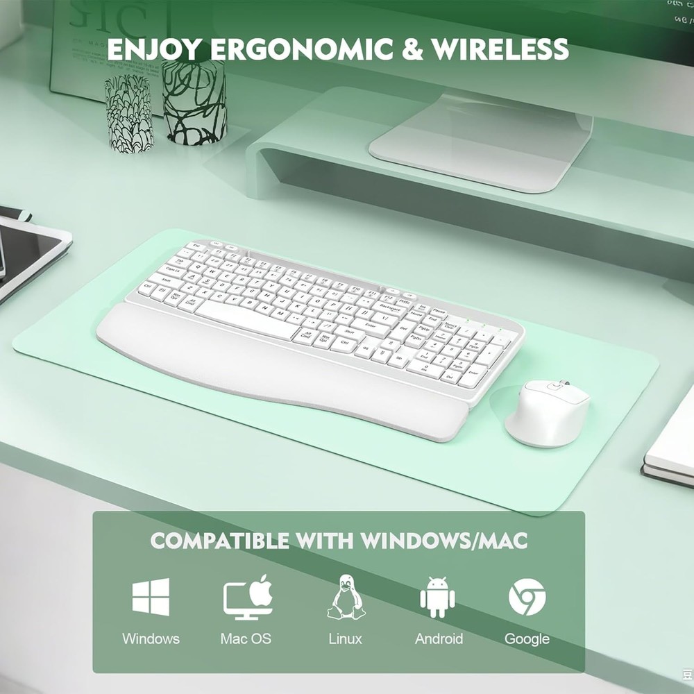 Wireless Keyboard and Mouse Combo, Wave Keys Full-Sized Ergonomic Keyboard