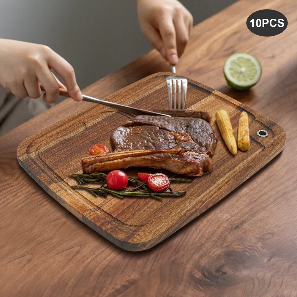 10PCS Wood Steak Plates with Juice Channel Acacia Wooden Steak Board Anti-mold?