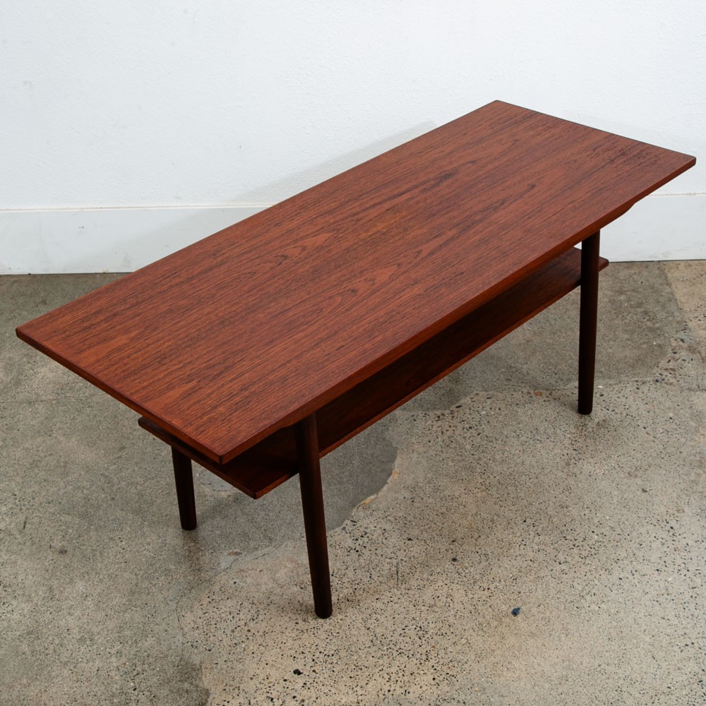 Mid Century Danish Modern Coffee Table Solid Teak Denmark Surfboard Shelf Mcm M