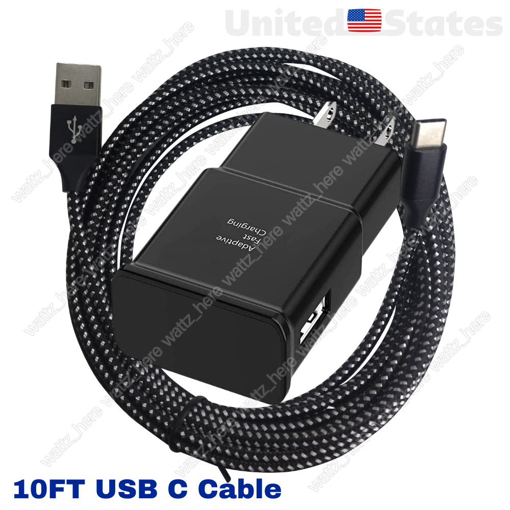 USB Fast Charger Wall Power Adapter 10Ft Long Type C Cable For Samsung Android