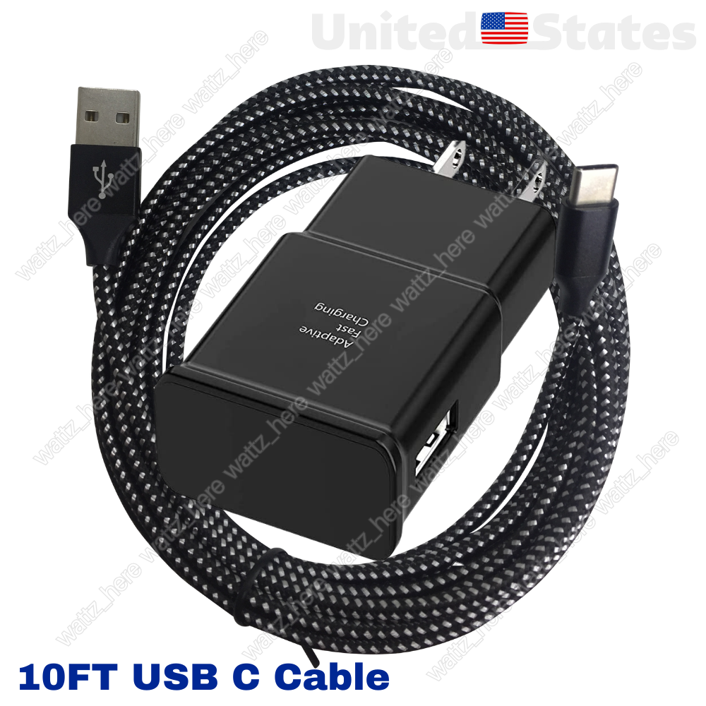 USB Fast Charger Wall Power Adapter 10Ft Long Type C Cable For Samsung Android