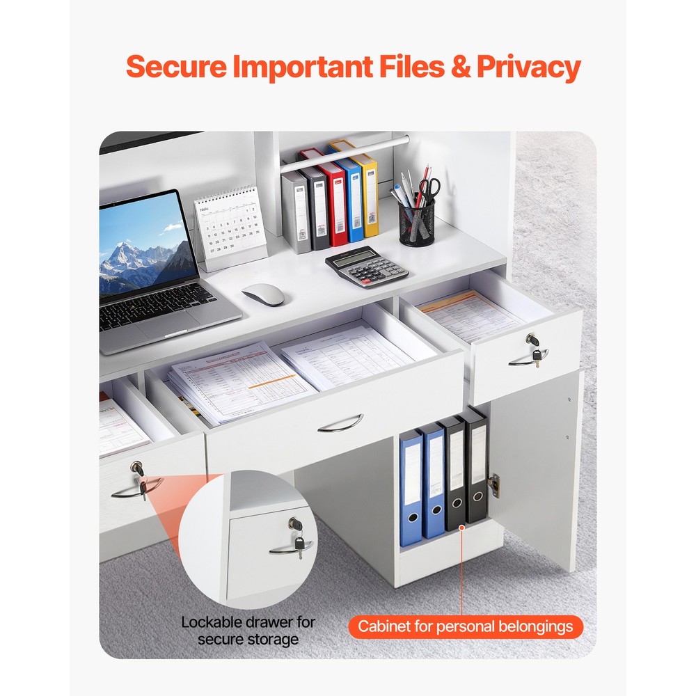 Uimoso Reception Desk 50-in Rectangular Counter with Lighting & Storage Drawers