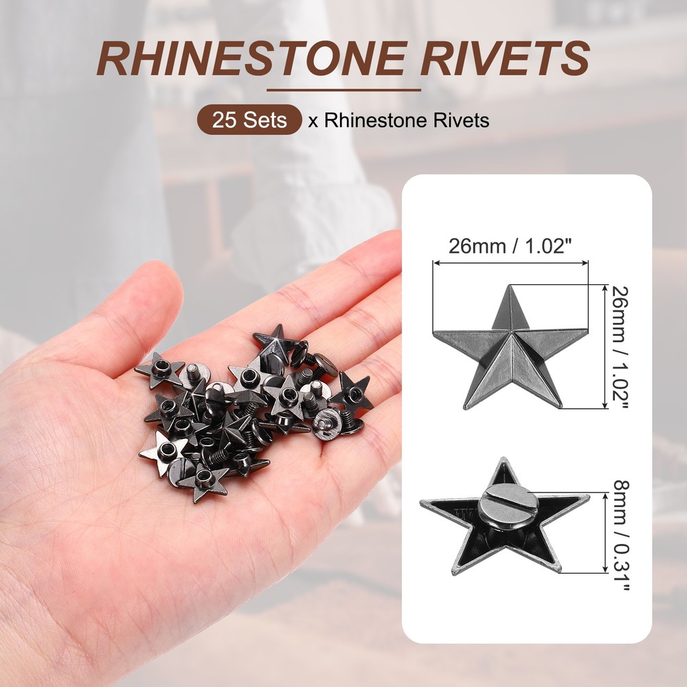 26mm Star Rivets, 25 Sets Leather Rivets Rapid Studs Rivet, Black