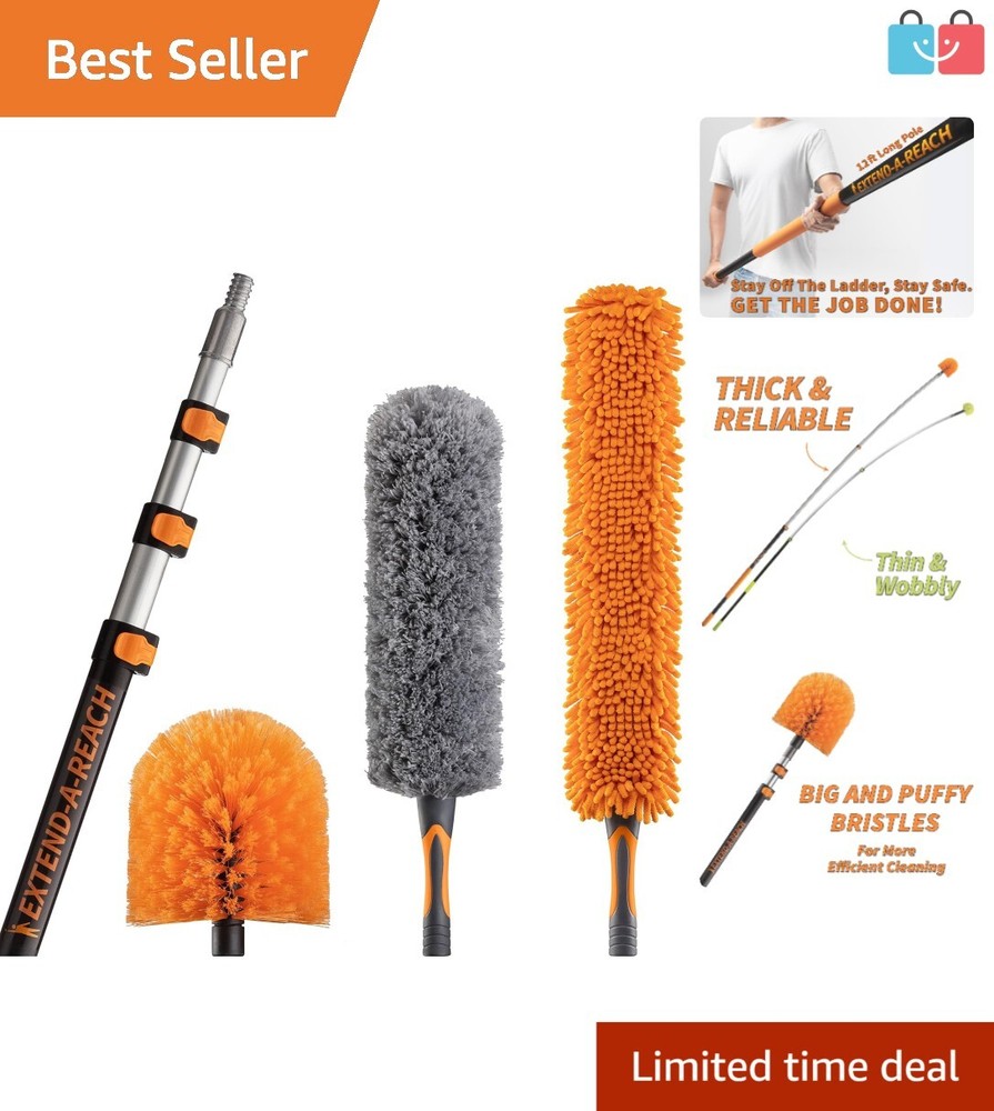 High Ceiling Duster Kit: 20ft Telescopic Pole & 3 Cleaning Tools Included