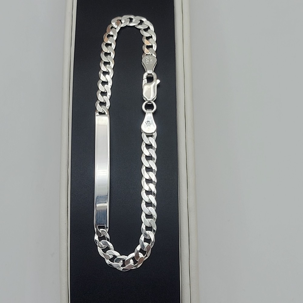 925 Solid Sterling Silver Curb Link ID Chain Bracelet - 4.5mm. Unisex