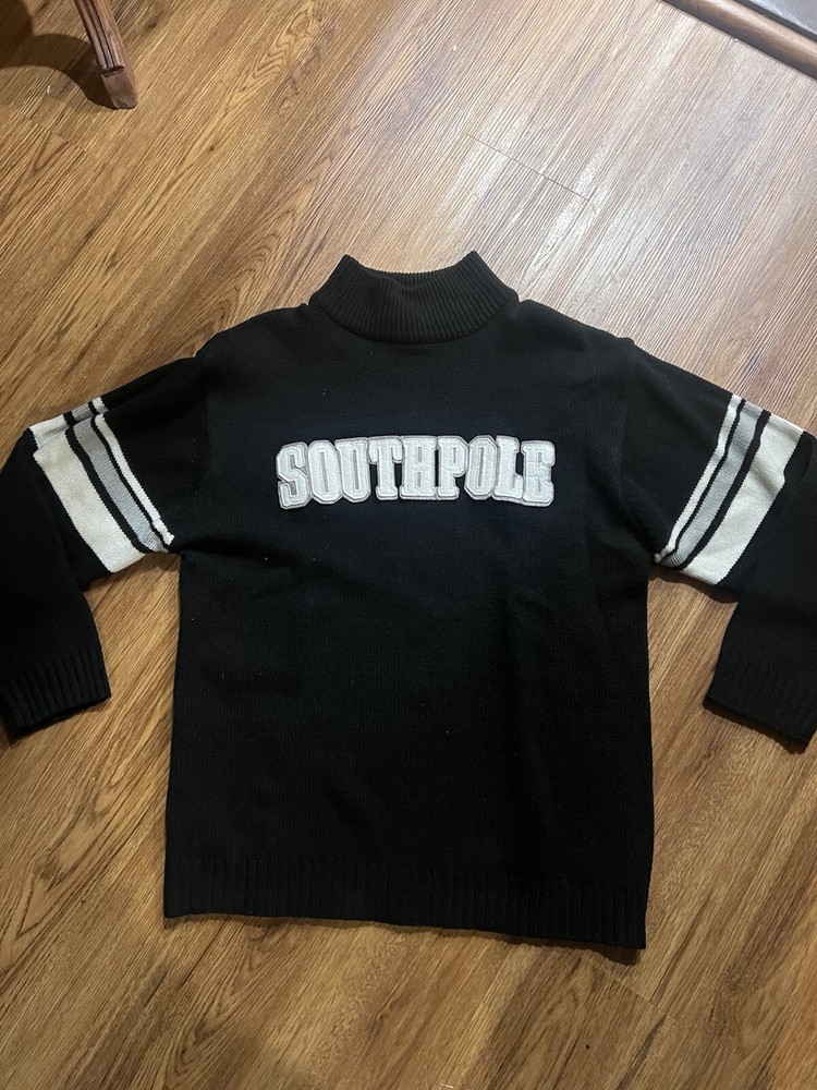 Southpole Pullover Sweater Men’s Med. Black Spell Out Mock Neck Long Sleeve