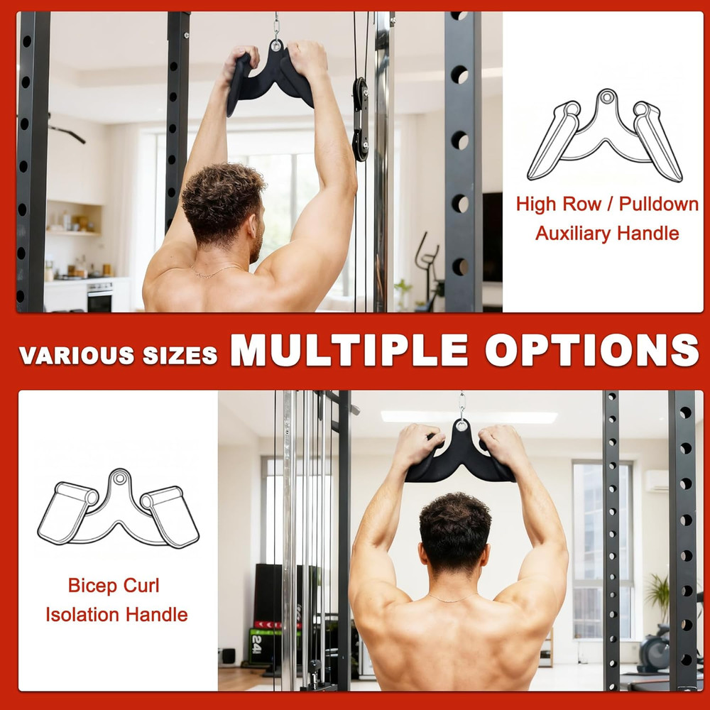 LAT Pulldown Attachments, 5 Pieces Cable Machine Rowing Bar Set, Back Bicep Curl