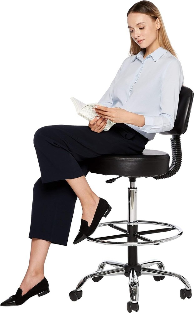 AmazonBasics Adjustable Drafting Spa Bar Stool w/ Foot Rest, Wheels - Black