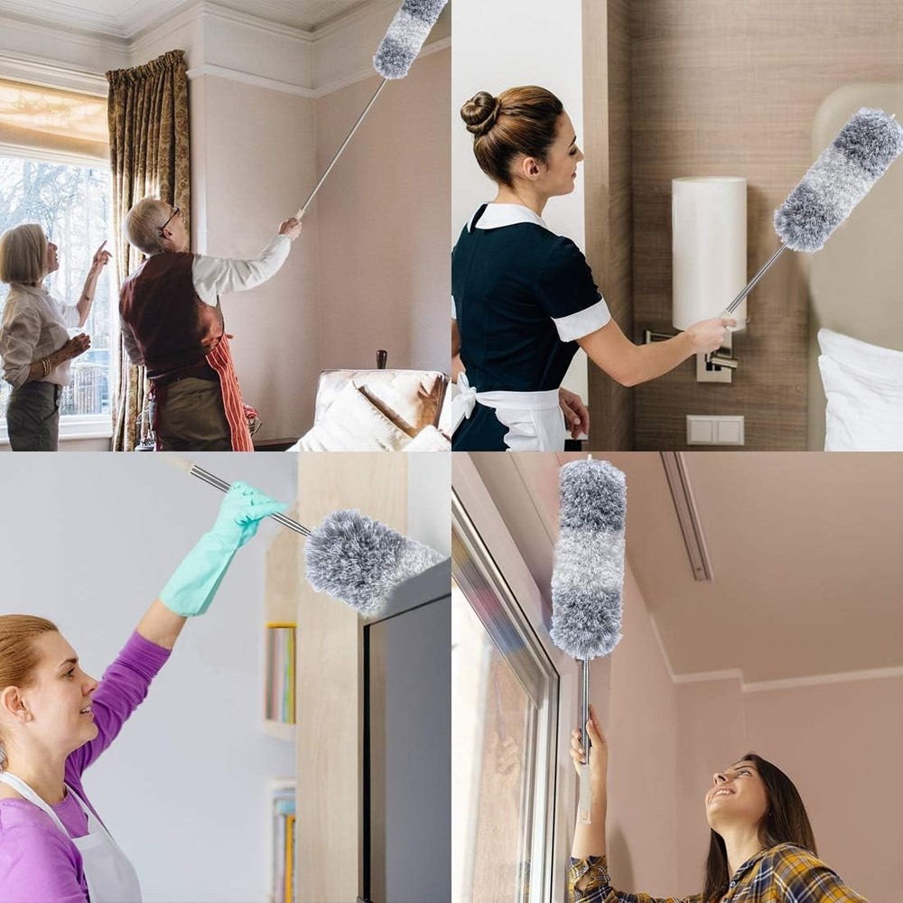 Microfiber Feather Duster Extendable Duster w/ 100 inches Extra Long Pole White