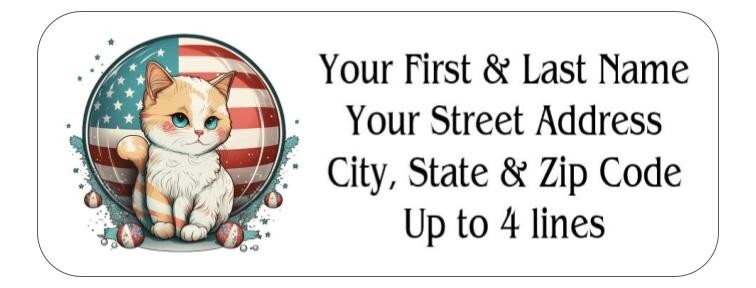 150 American Flag Cat Kitten Mailing Return Address Labels Personalized
