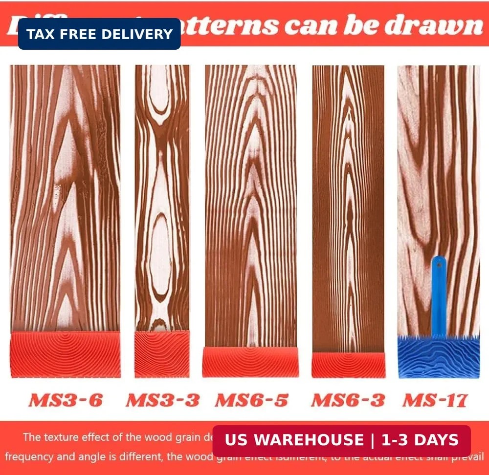 5 Pack Wood Grain Tool,Woodgraining Tool Kit,Texture Pattern with Handle Roller