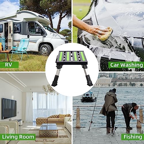 RV Step Stool, Adjustable Height Folding Aluminum Platform, Non-Slip Black