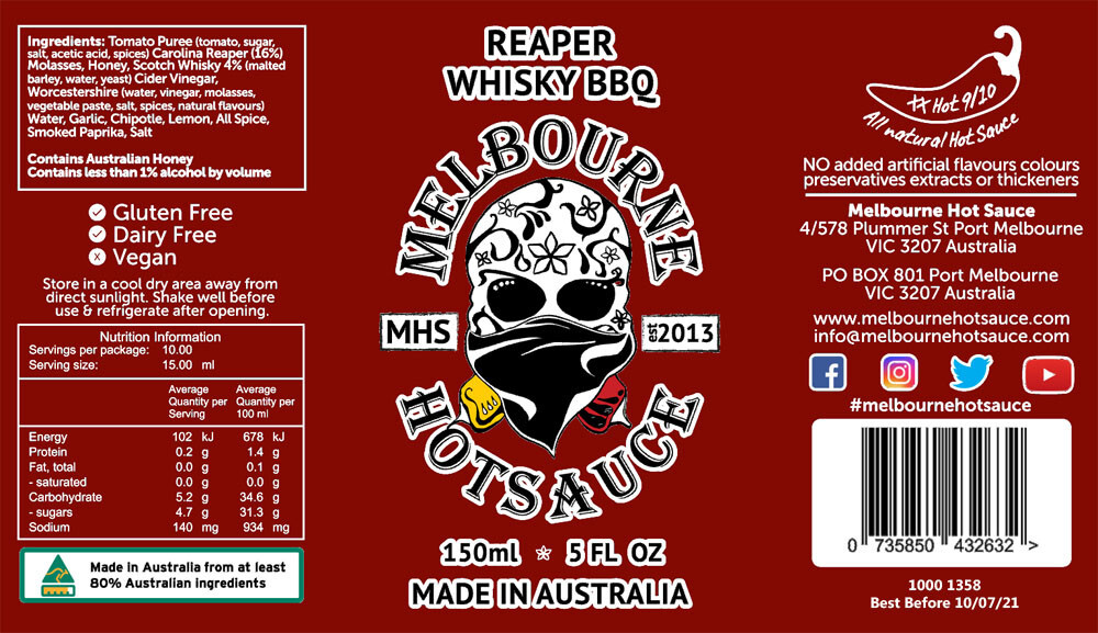 Melbourne Hot Sauce BBQ 6 pack