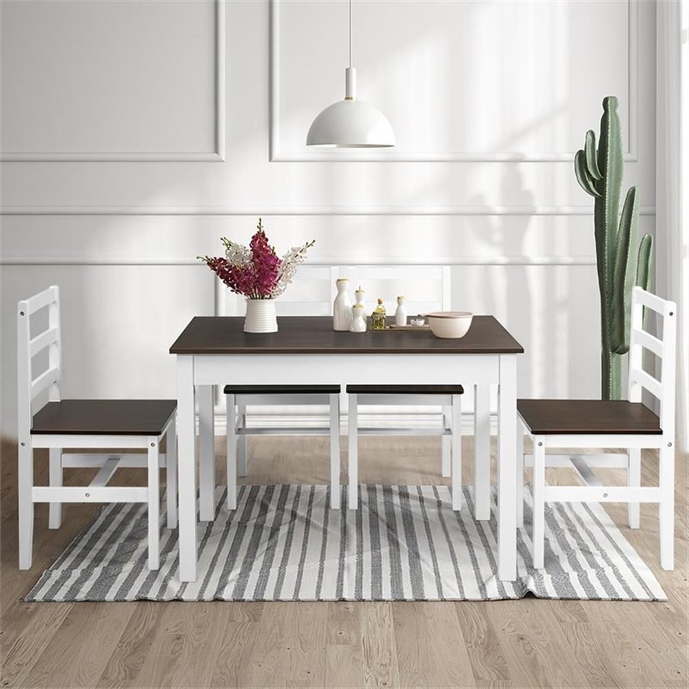 Pemberly Row 5-Pc Compact Solid Wood Dining Set with Table & 4 Chairs in Walnut