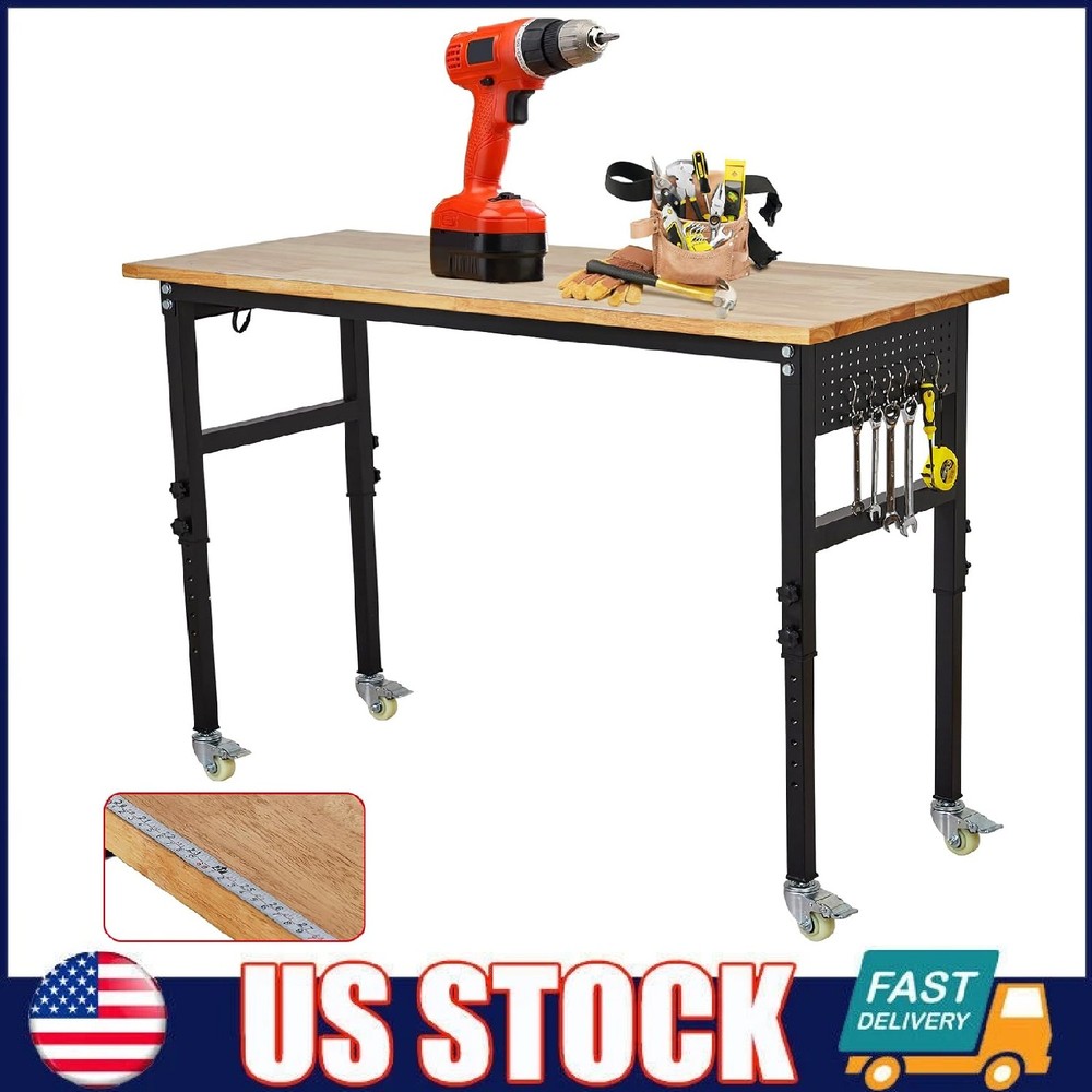 60" Adjustable Workbench 2000 Lbs Load Work Bench with Pegboard & Power Outlets