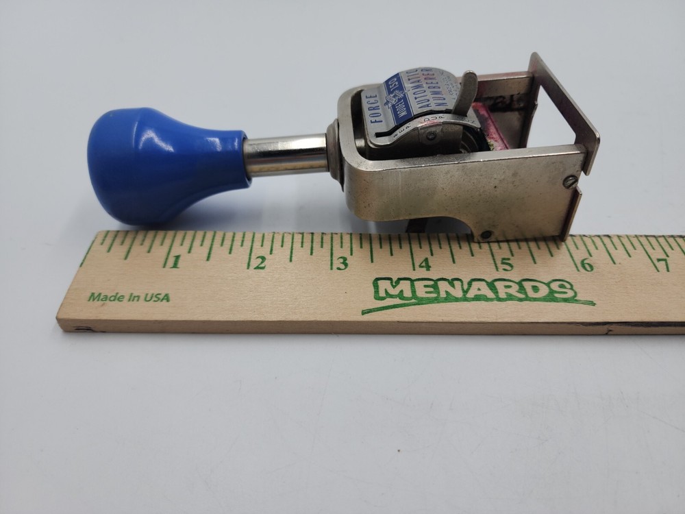Force Model 150 Automatic Numberer Machine 6 Wheel Stamper Blue Made In USA