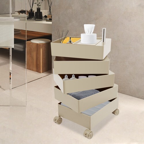 Khaki Rotating Storage Rack 360° Rotating Sofa Side Cabinet Metal ABS