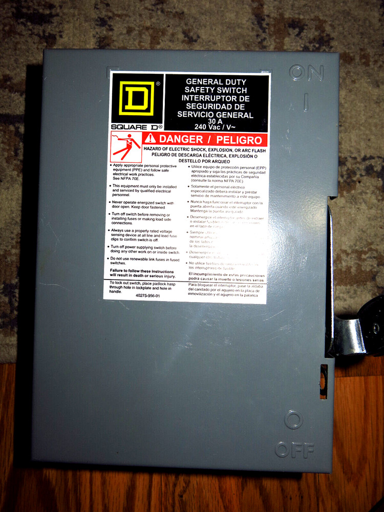 Square D DU321 30 Amp Safety Switch 240 Vac