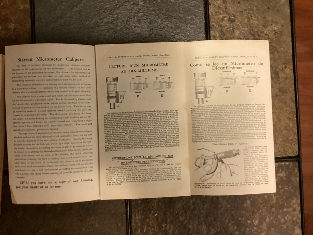 1930 L.S. Starrett 50 Year Tool Catalog, Micrometer Caliper Instructions