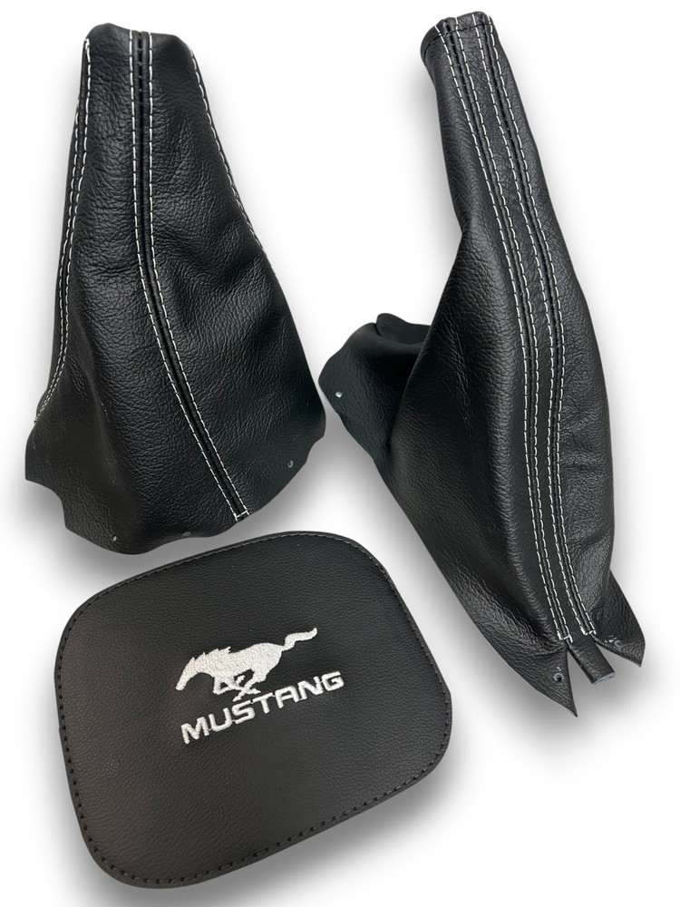 1994 - 2004 For Ford Mustang Shift Ebrake boot set Real leather White Stitching