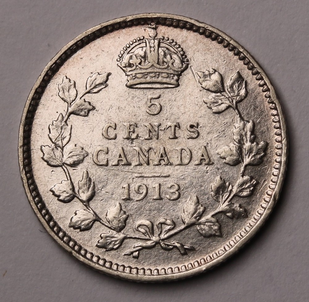 1913 Canada 5 Cent Silver Coin George V  KM# 22