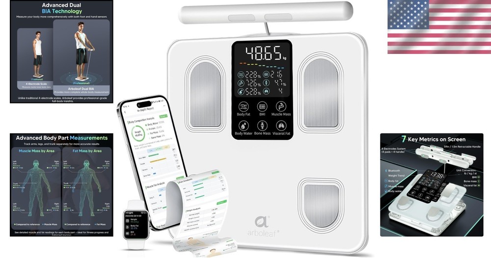 Smart Body Composition Scale - 8-Electrode Analyzer with Bluetooth Sync in White
