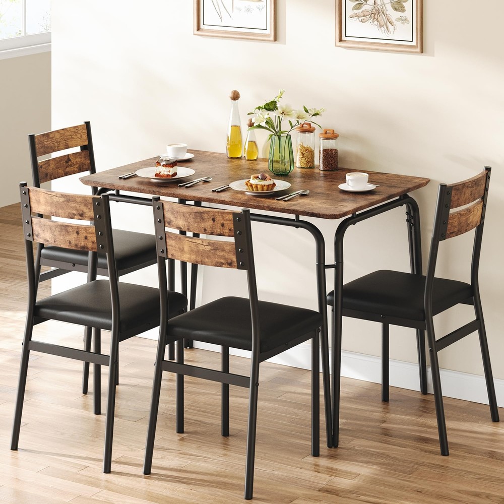 5 Piece Dining Room Table Set Wood Modern Kitchen Table Set w/Upholstered Chairs