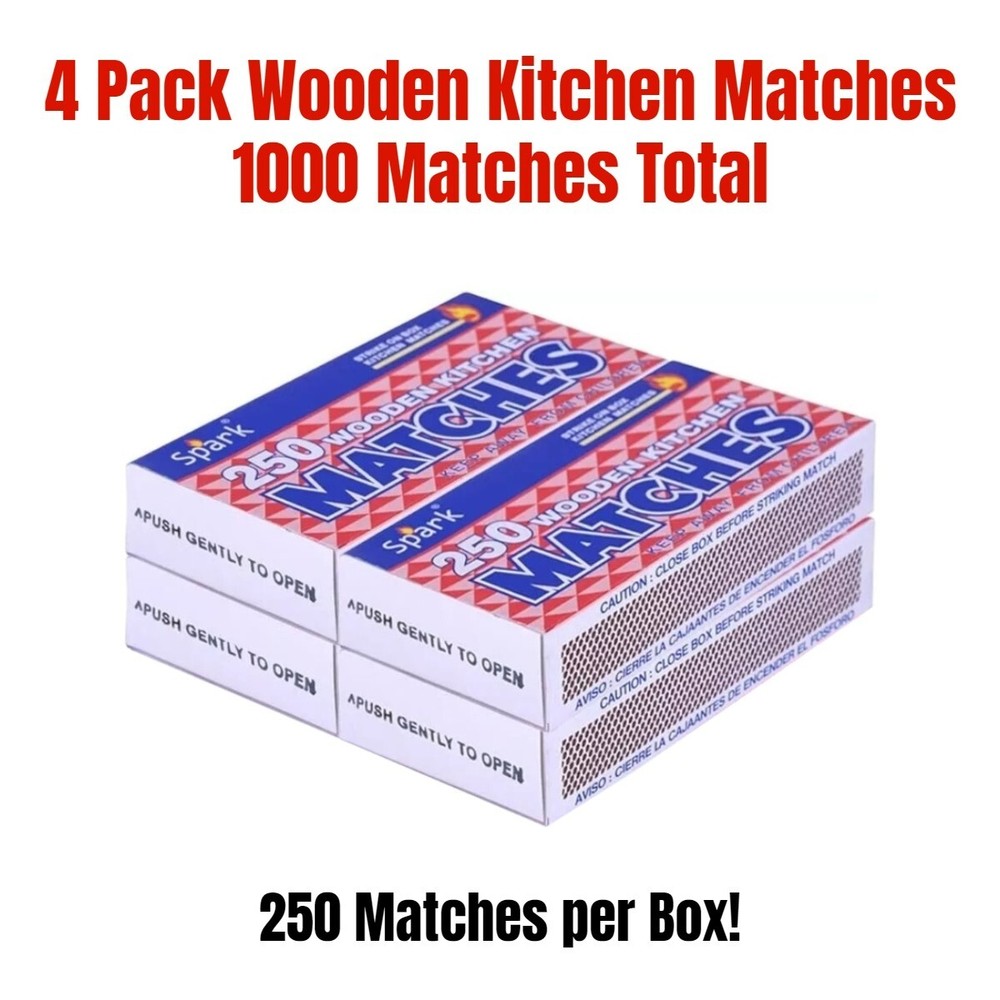 4 Pack Large Matches 1000 Count Strike On Box Bulk Kitchen/Camping/Fire/Candle