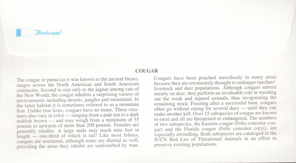 UN Issued Endangered Species = Wild Cats = Cougar